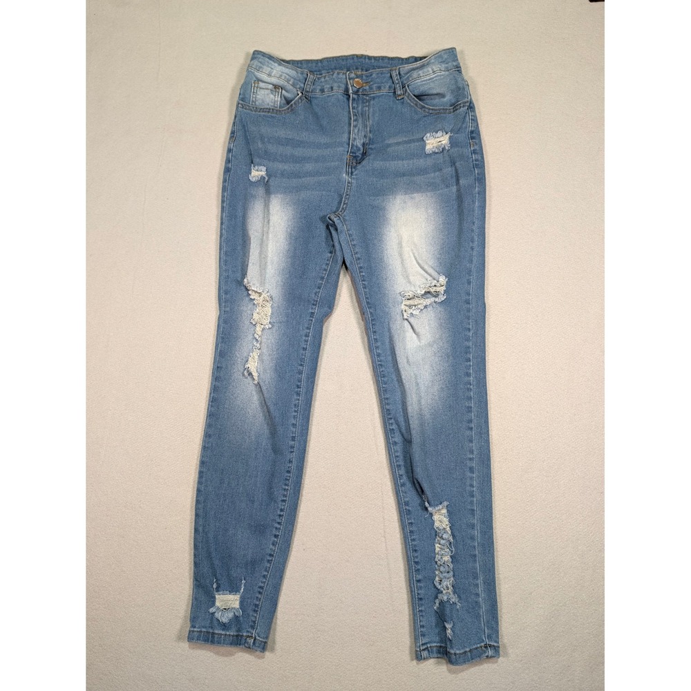 SHEIN Womens Size 30 Light Wash Distressed Skinny Jeans High Rise Ripped Denim